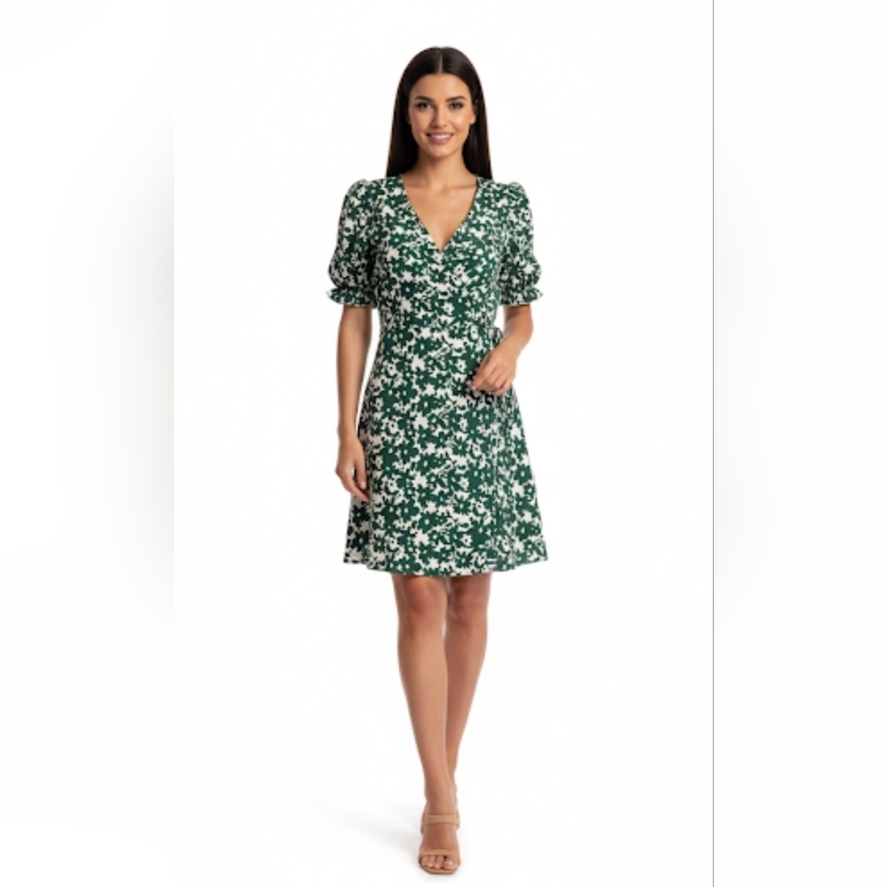 Green and White Floral Dress